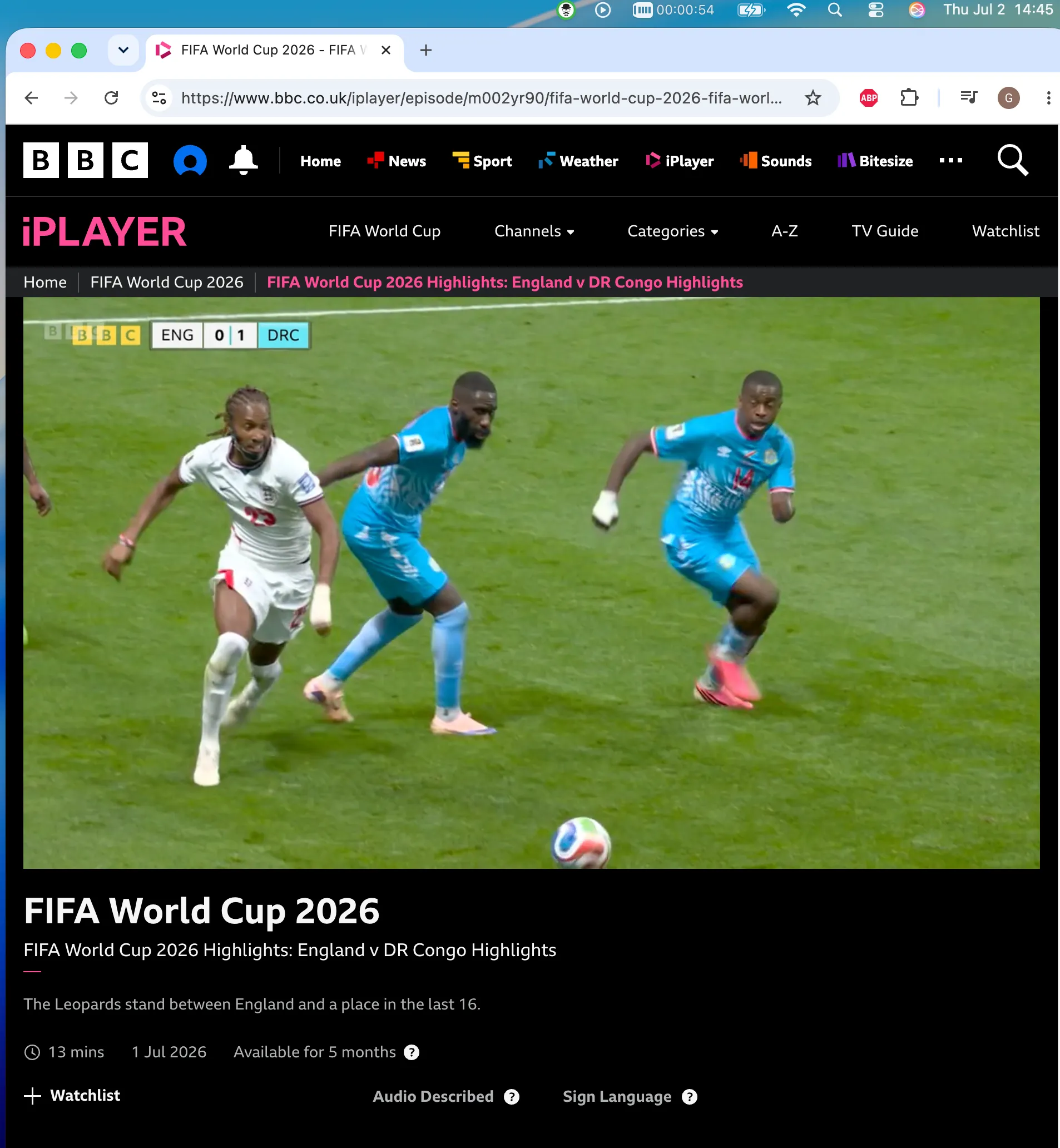 World Cup 2026 highlights playing on BBC iPlayer through the London server
